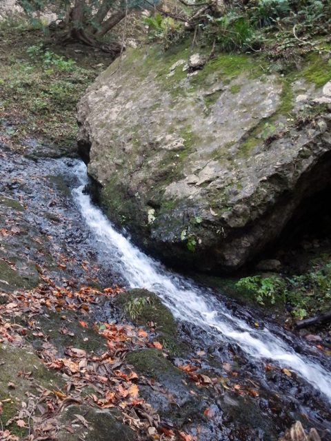 大岩のヘリを流れるスラブ滝