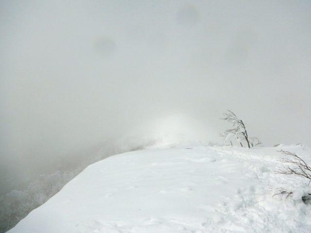 白い視界の山頂